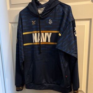 Navy Blue Hooded Sweatshirt with Snake and Stars